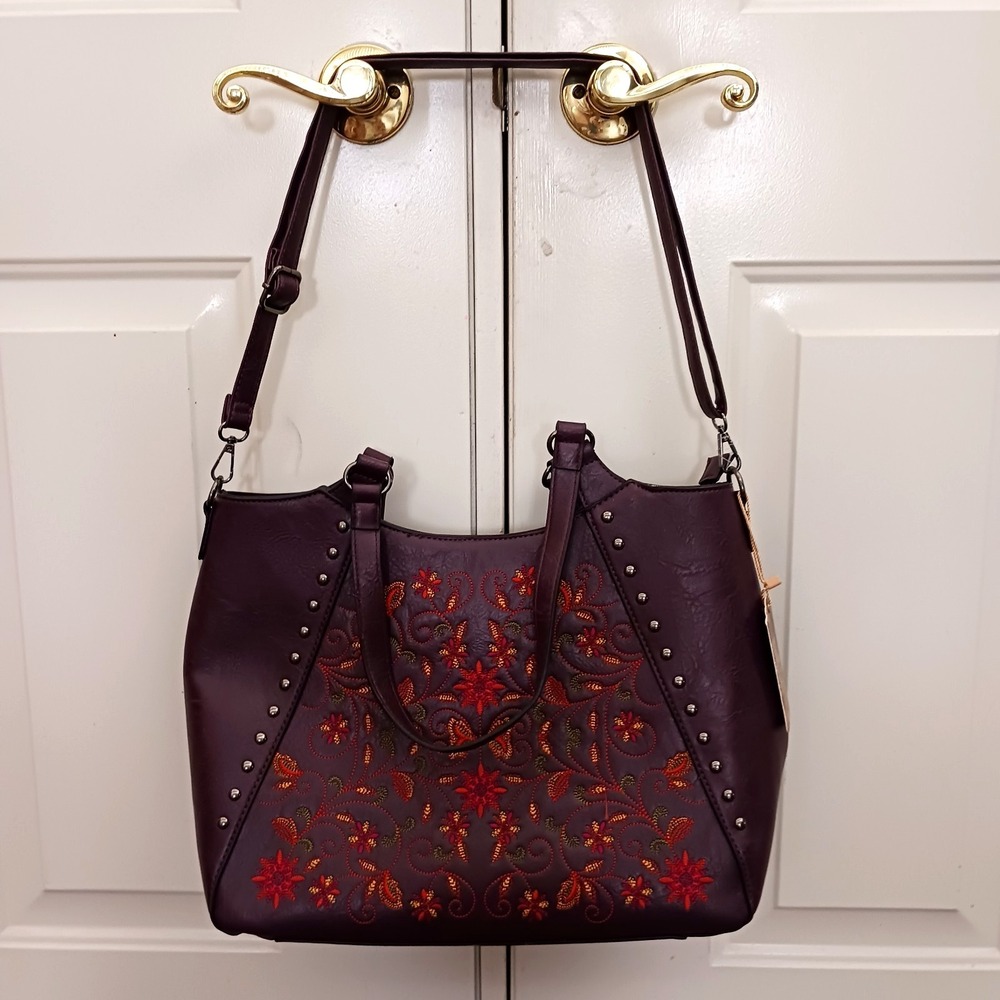 Sam & Hadley Brown Tote Bag Embroidered Floral Boho Western Studded